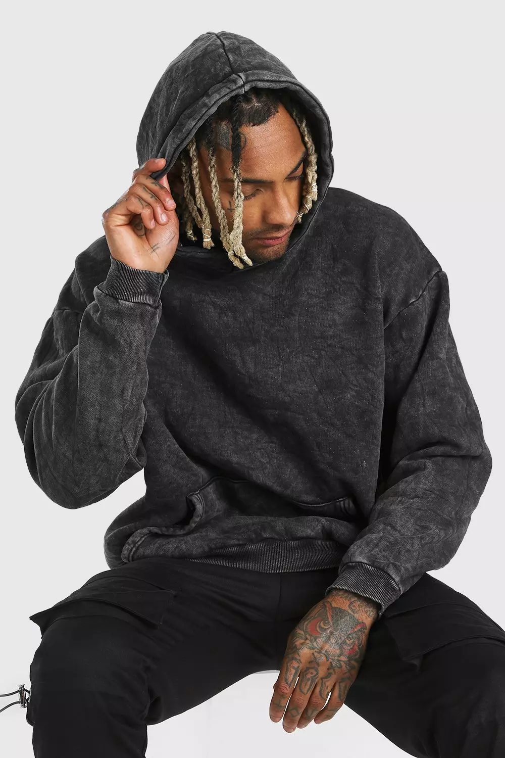 Boohooman acid wash discount hoodie